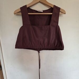 Tibi Italian Sporty Nylon Maroon Drawstring Crop Top Square Neckline. Size 0/Xs